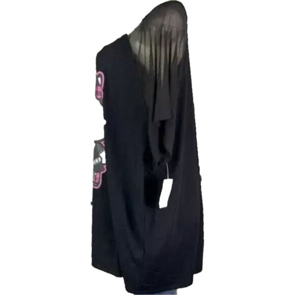 Hello Kitty +4 Black Crew Full-Body Kitty Graphic Mesh Sheer Short Sleeve Top - Picture 5 of 6